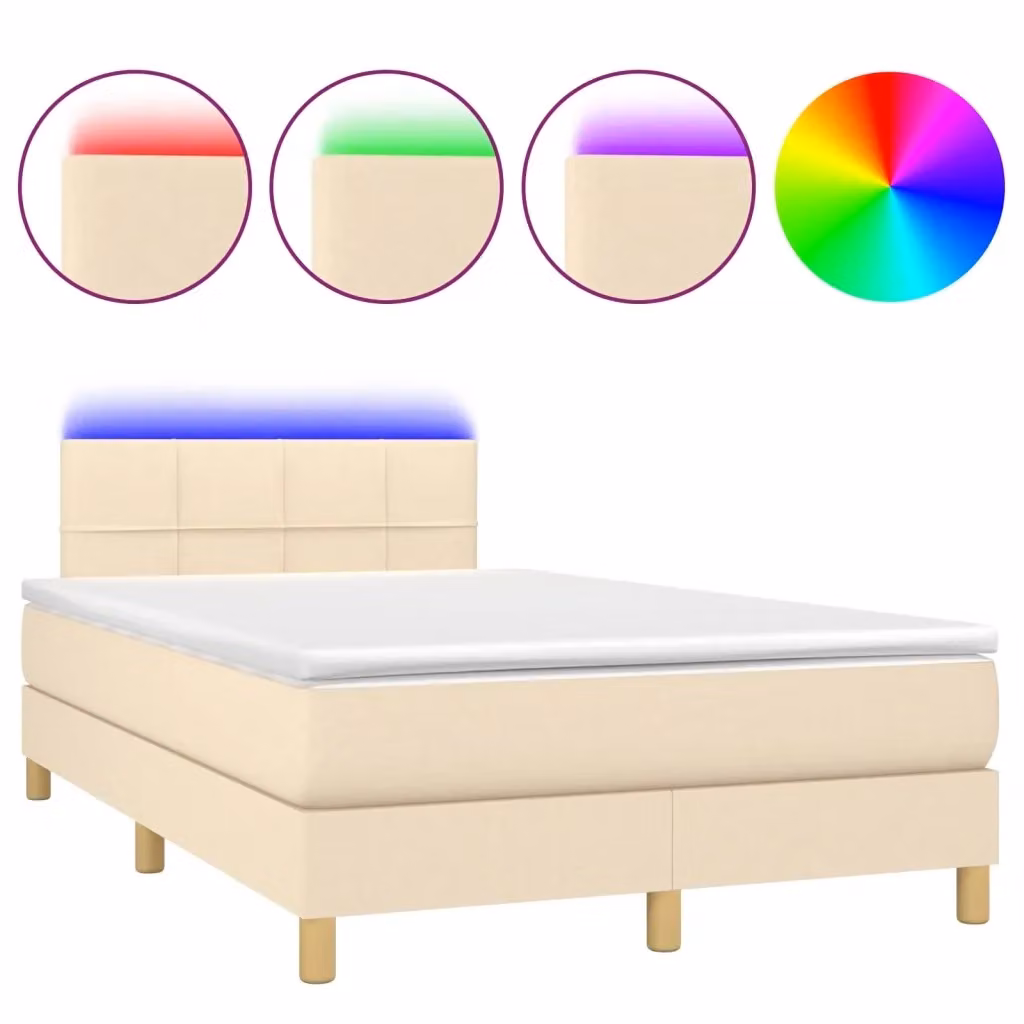 Letto Ibrido con Materasso e Illuminazione LED vidaXL in Tessuto Beige e Bianco L/P/H: 120 x 200 cm – 2