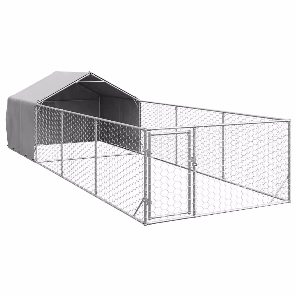 Cuccia per cani da esterno con recinto vidaXL in acciaio zincato argento L: 7 m, P: 2 m, H: 1,5 m – 2