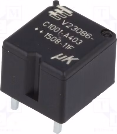 1 relè: elettromagnetico per veicoli, 25A. Bobina: 12VDC, 254Ω. Codice: 1393280-6. Elettromagnete