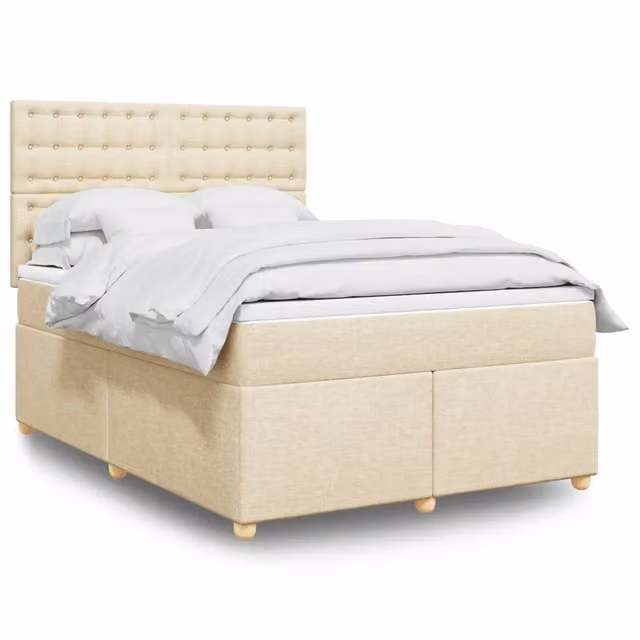 Letto Ibrido Moderno vidaXL con Materasso in Tessuto Beige e Bianco L/P: 160 x 200 cm