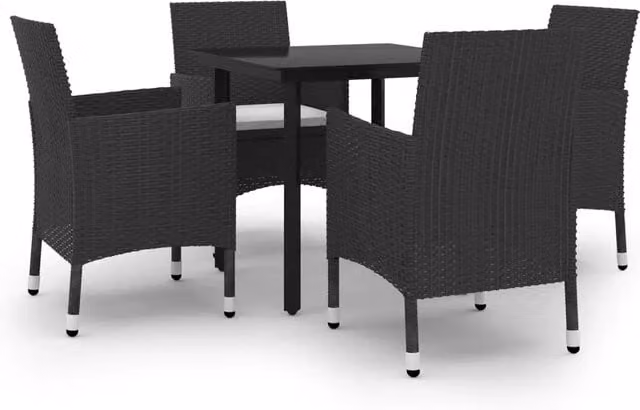 Set da Pranzo da Giardino 5 pz | Set Salotto da Giardino con Cuscini Polyrattan e Vetro