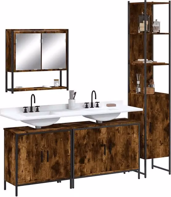 Set Mobili da Bagno 4 pz Rovere Fumo in Legno Multistrato 3214692