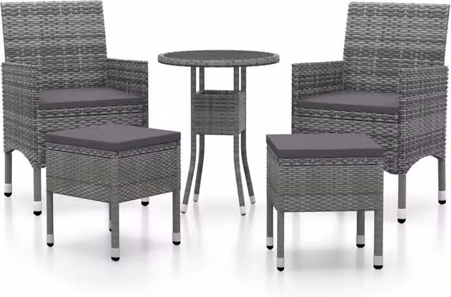 Set Salotto da Giardino Moderno in Polyrattan Grigio con Tavolo in Vetro e Metallo per Terrazza o Balcone – 1