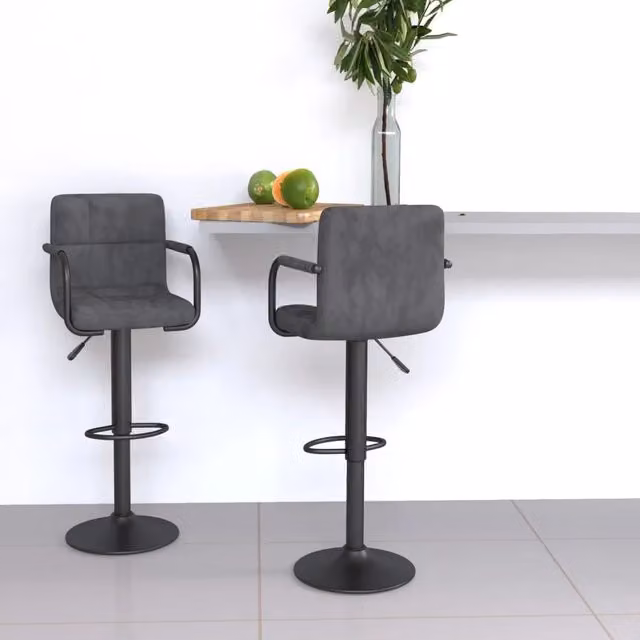 Set di 2 sgabelli da bar vidaXL in velluto grigio e nero con base girevole a 360 gradi