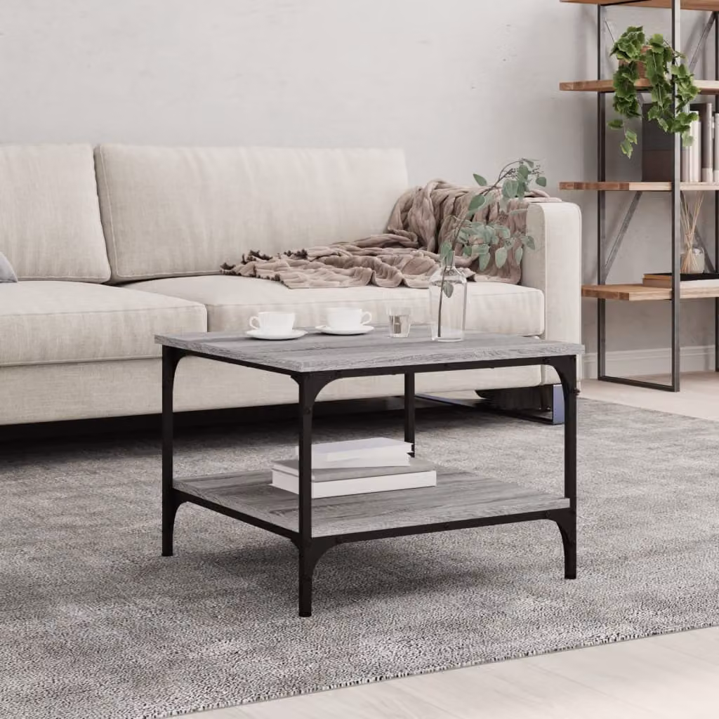 The Living Store Tavolino Grey Sonoma 55x55x40 cm Materiale a base di legno