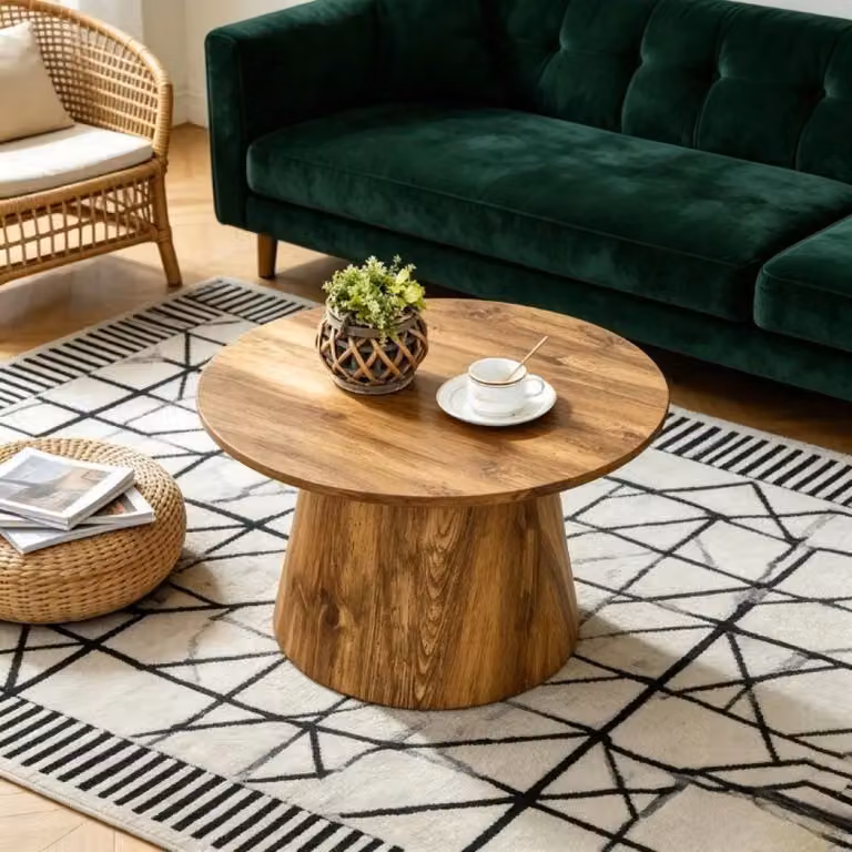 Set di tavolini rotondi - Tavolini aggiuntivi impilabili - 2 pezzi - Legno e MDF - Base stabile - Dimensioni: 50 × 48 cm e 60 × 35 cm - Legno naturale