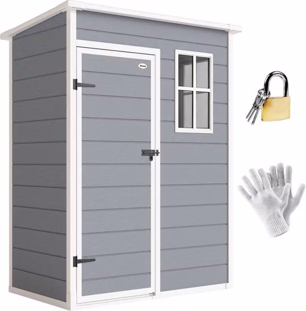 Casetta da Giardino Porta Attrezzi con Porta Bloccabile, Finestra e Presa d'Aria, Grigio