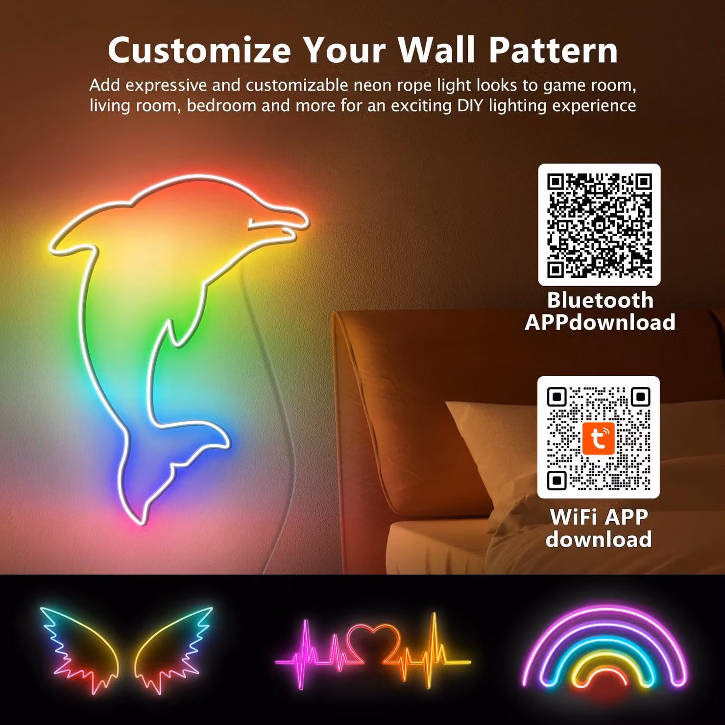 Striscia LED RGBIC effetto neon - Striscia luminosa LED flessibile - 3 metri - 5V USB - App Bluetooth e telecomando - Sincronizzazione musicale - Impermeabile IP67