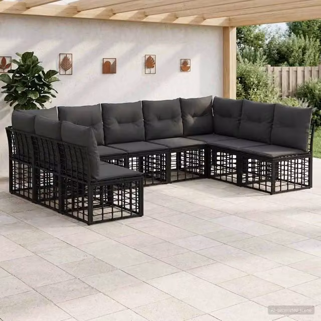 Set di divani da esterno Nero Poliestere 3437537