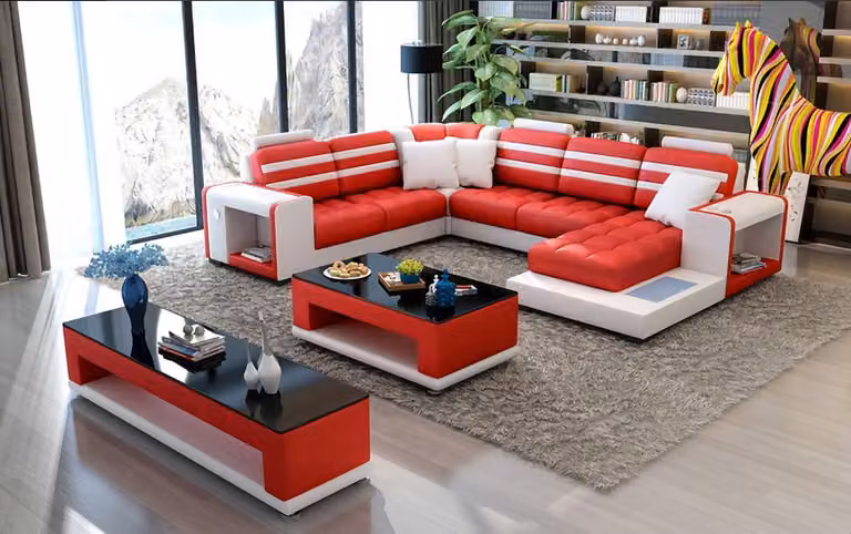 Ecksofa Polster Ecksofa U-Form Couchtisch Sideboard Ledersofa Wohnlandschaft