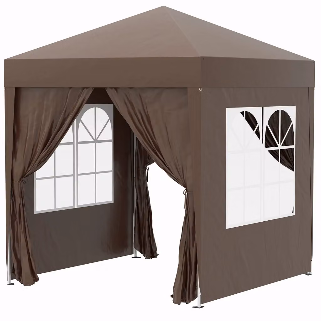 Gazebo Pieghevole Zephmum Marrone in Metallo e Poliestere con 4 Pareti Rimovibili e Borsa L/P: 200 x 200 cm, H: 240 cm – 2