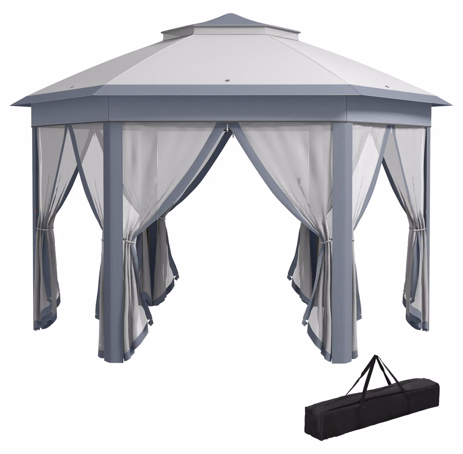 Outsunny, gazebo da giardino pieghevole con 6 pannelli laterali e tetto a doppia falda, colore grigio