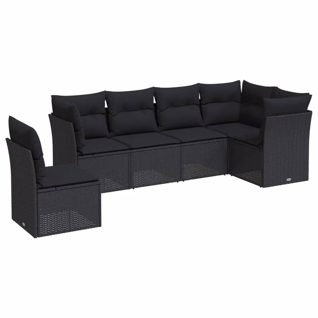 Set Divano da Giardino a L vidaXL 6 pz con Cuscini Nero in Polyrattan e Struttura in Acciaio – 2