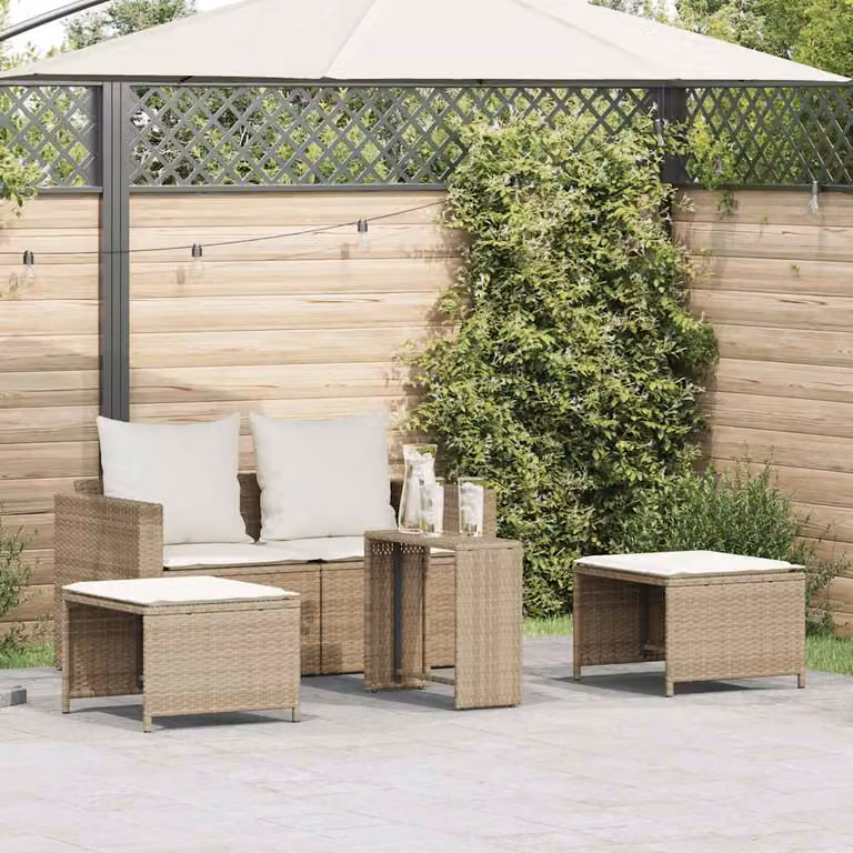 Set Divano da Giardino vidaXL 5 Pezzi in Polyrattan con Cuscini Beige e Struttura in Acciaio, Ideale per Terrazza e Giardino