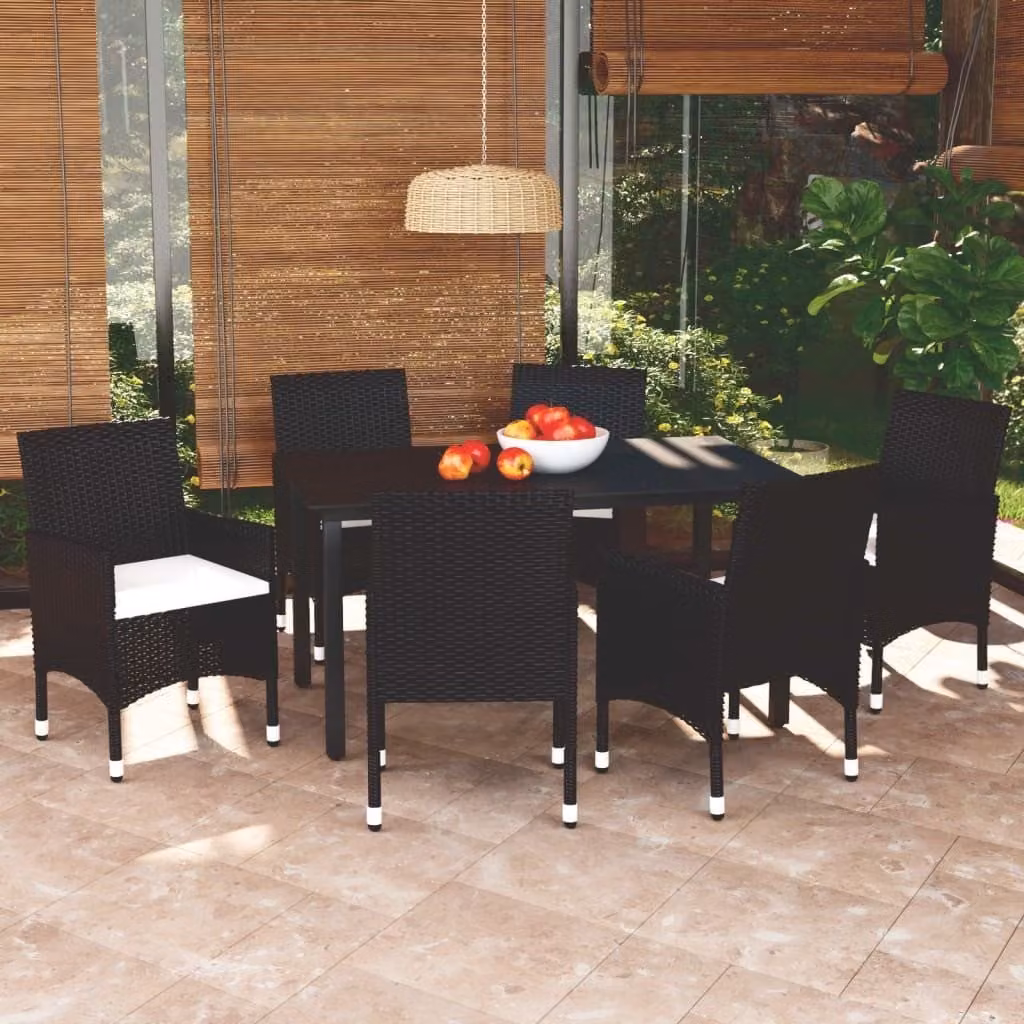 Maison Exclusive - Set da pranzo da giardino da 7 pezzi con cuscini in polyrattan nero