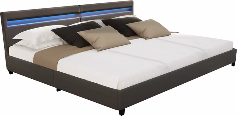 Home Deluxe - Letto LED NUBE - grigio scuro, 270 x 200 cm - incl. materasso, rete a doghe e cassetti I Letto imbottito Letto di design incl. illuminazione