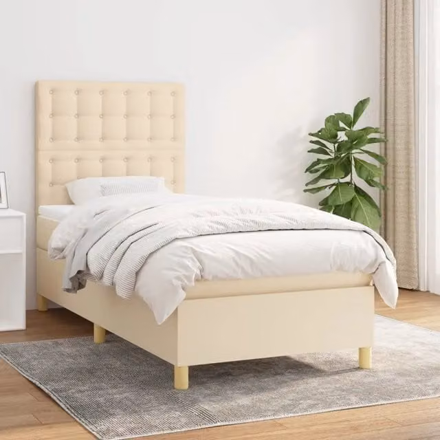 Letto Ibrido con Giroletto a Molle e Materasso vidaXL in Tessuto Beige e Bianco L/P/H: 100 x 200 cm