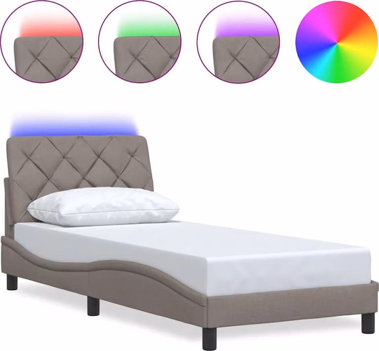 Giroletto con LED senza Materasso Tortora 90x200 cm Tessuto