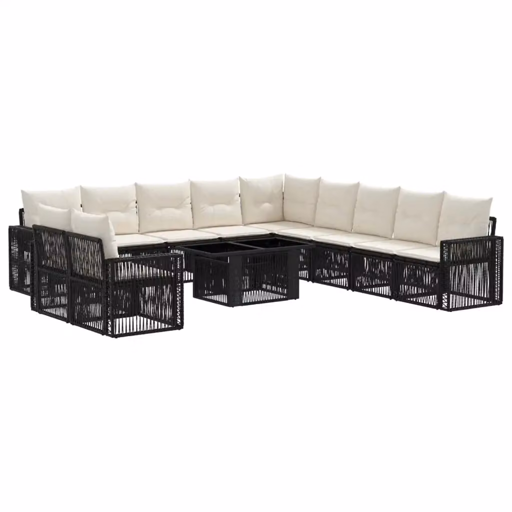 Set Divano da Giardino vidaXL a forma a U in Polyrattan con Cuscini, Nero e Bianco – 2
