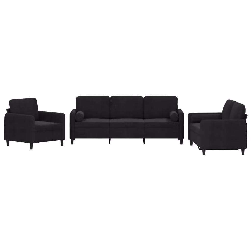 Set di divani 3 pezzi vidaXL in velluto nero con cuscini per soggiorno moderno – 2