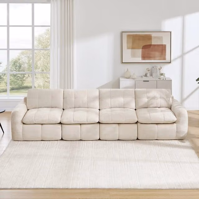 Divano 4 posti ¨C Minimal ¨C Beige tessuto imbottito senza montaggio