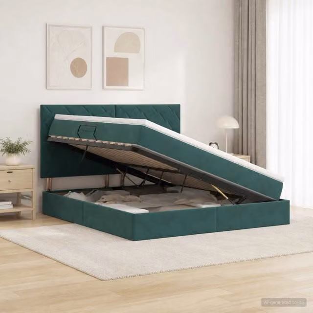 Letto con contenitore e illuminazione LED vidaXL in velluto verde scuro L/P/H: 160 x 200 x 140 cm