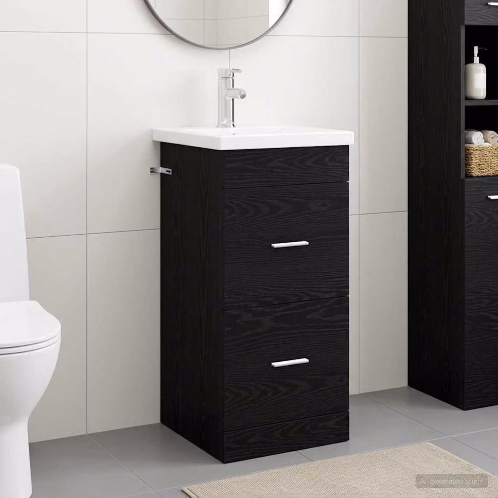 Mobile da bagno con lavabo vidaXL moderno in Rovere Nero, L: 42 cm, P: 40 cm, H: 84,5 cm