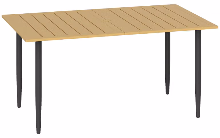 Tavolo da giardino con foro per ombrellone, 150x90 cm, acciaio | Colore: marrone | Dimensioni: 90x150x73 cm