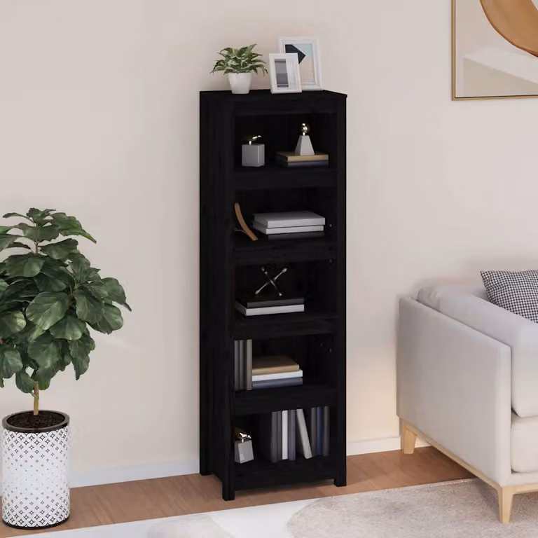 Libreria moderna vidaXL in legno di pino nero con pannello posteriore L: 50 cm, P: 35 cm, H: 154 cm