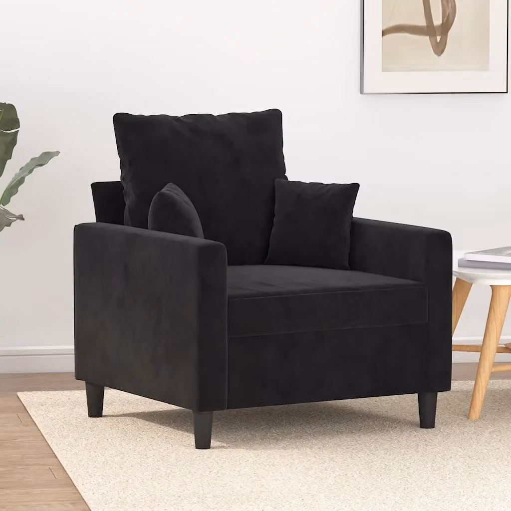 Poltrona Relax Moderna in Velluto Nero con Braccioli e Struttura in Metallo – 2