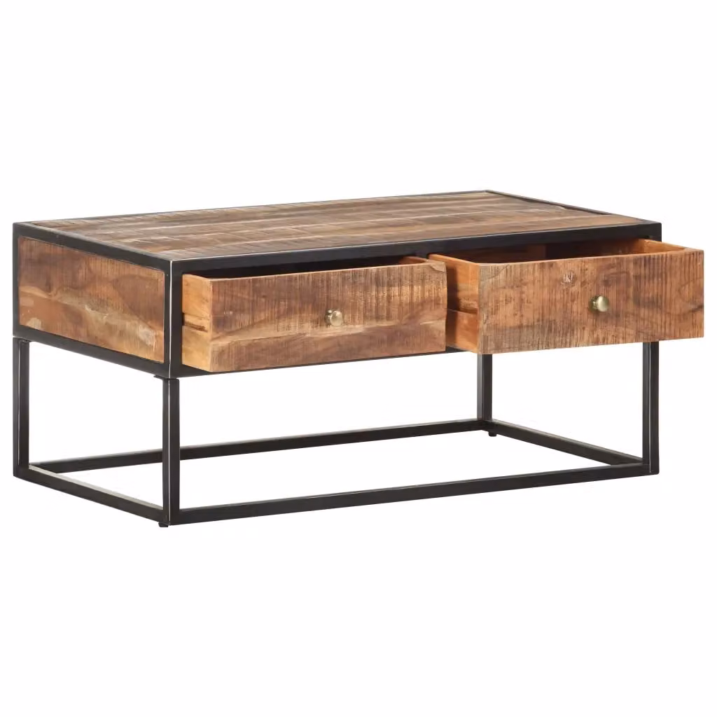Tavolino da salotto rettangolare in legno di acacia grezzo e metallo marrone L/P/H: 90 x 50 x 40 cm – 2