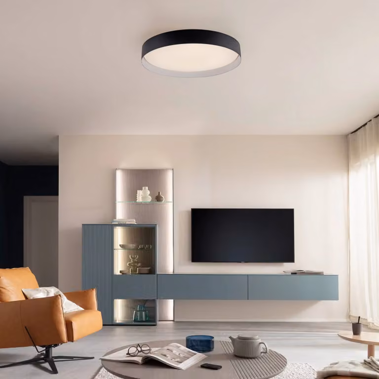 Schöner Wohnen Plafoniera soffitto TAVOLI, dimmerabile, Nero, Soggiorno / Sala da pranzo, Metallo, Plafoniera