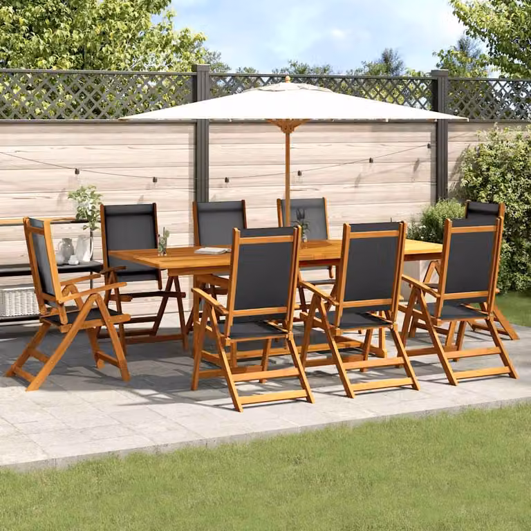 Set Pranzo da Giardino vidaXL in Legno di Acacia e Textilene, 9 Pezzi, Tavolo Estensibile e Sedie Marrone e Nero