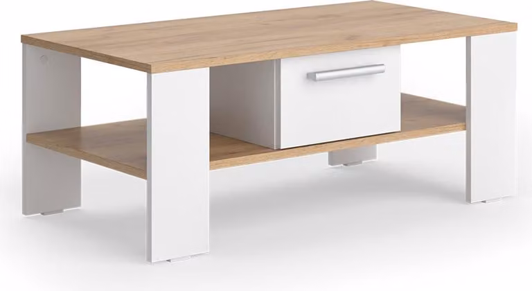 Tavolino Vicco Wilmut Rovere dorato/bianco 89.8 x 46.4 cm con cassetto, Model 55608