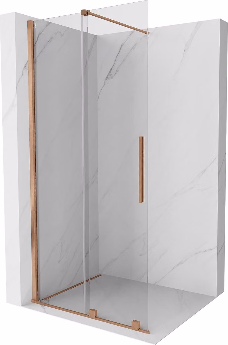 Mexen Velar parete doccia scorrevole Walk-in 110 x 200 cm, trasparente 8 mm, rame spazzolato - 871-110-000-03-65