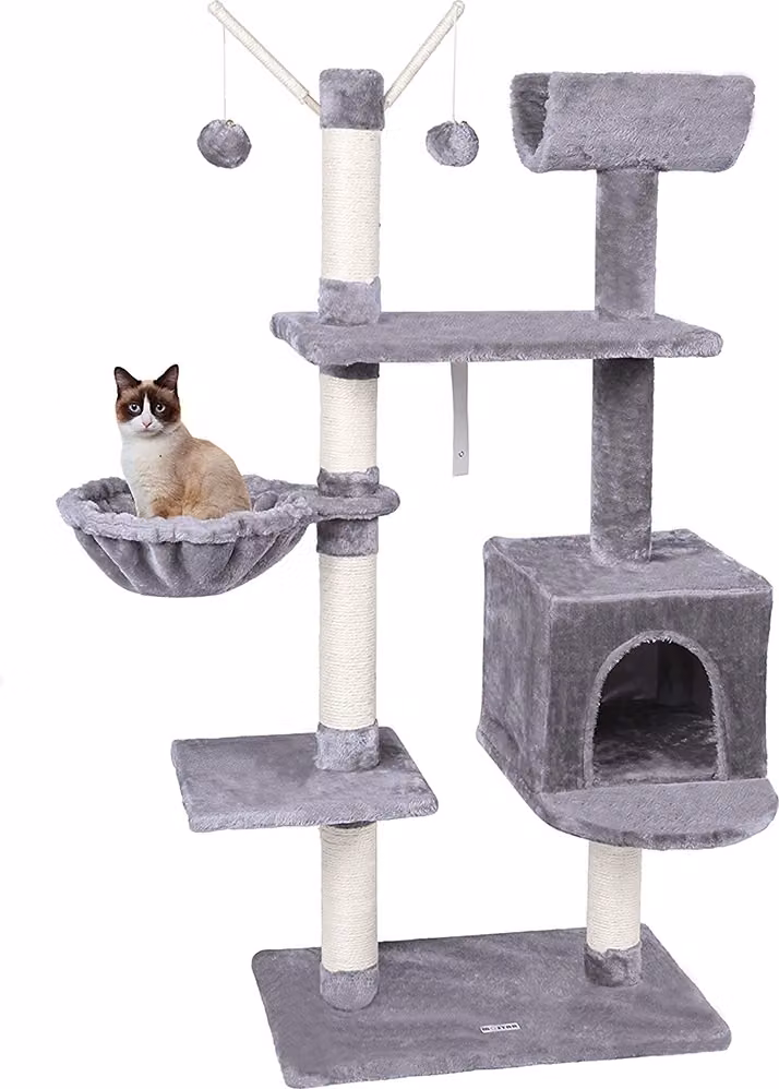 Melko Albero da graffiare grigio 131 cm Casa per gatti Albero da arrampicata Albero da gioco Natura Colonna in Sisal