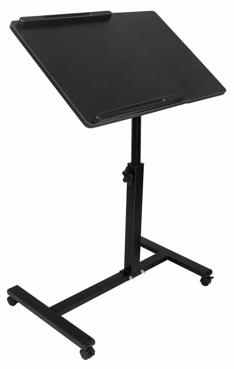 Scrivania regolabile in altezza per laptop, dimensioni 70x44 cm, mobile con rotelle, colore nero