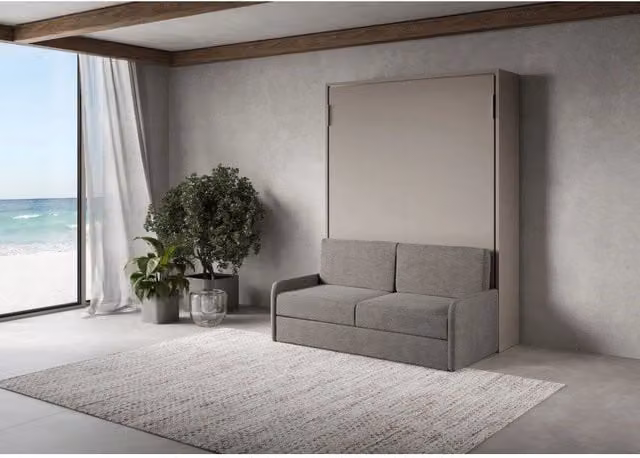 Letto matrimoniale francese a scomparsa Versia ITAMOBY con divano, colore grigio, L/P/H: 224.0 x 140 x 200 cm