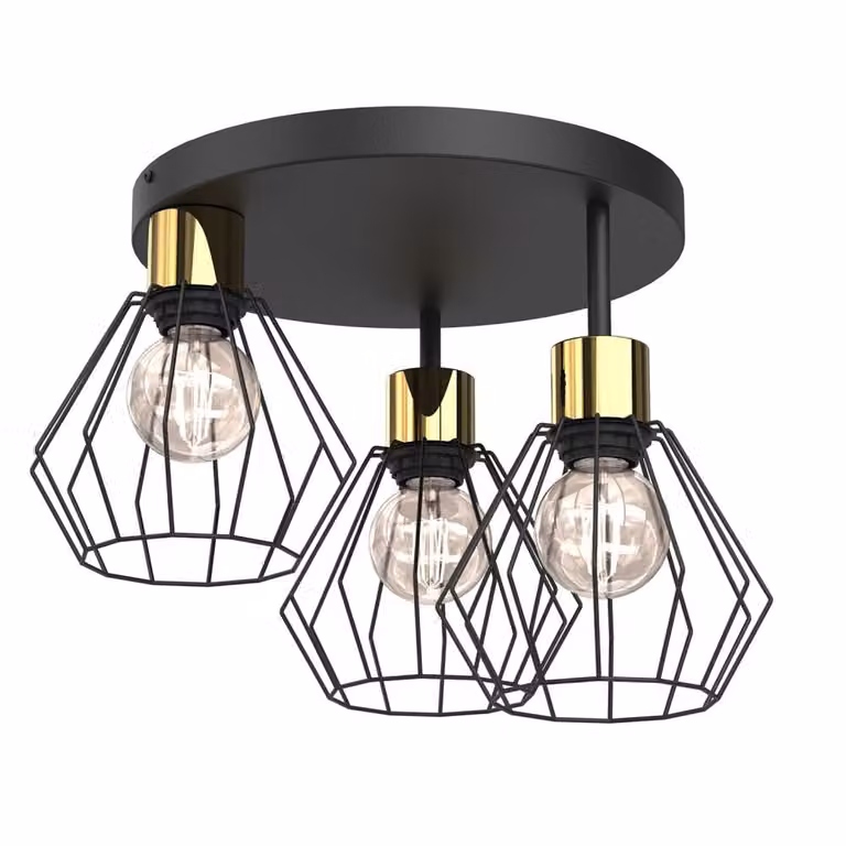 Lampada a sospensione Parkla nero opaco-oro lucido 3xE27x15W metallo dim.: 28,5x41x41 cm IP20 Luminex