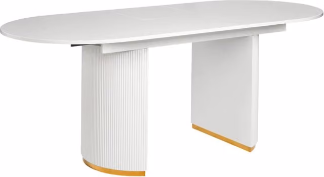 Tavolo da pranzo allungabile Bianco MDF lucido Piano del tavolo Meccanismo a foglia in stile glamour