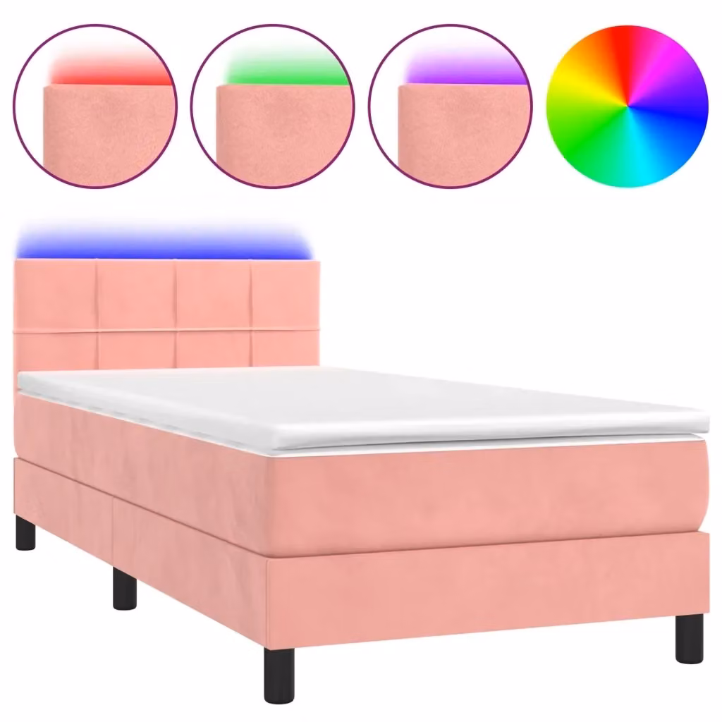 Letto Ibrido vidaXL in Velluto Rosa e Bianco con Illuminazione LED Sotto il Letto e Porte USB, L/P/H: 193 x 90 x 78 cm – 2