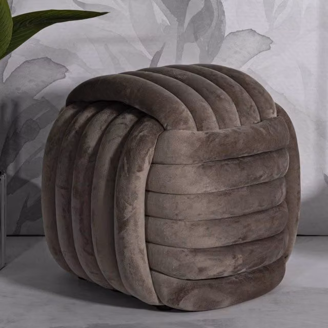 Pouf Bozzente DMORA Grigio in Velluto, Poltrona Multiuso e Poggiapiedi, L/P/H: 45 x 45 x 45 cm – 1