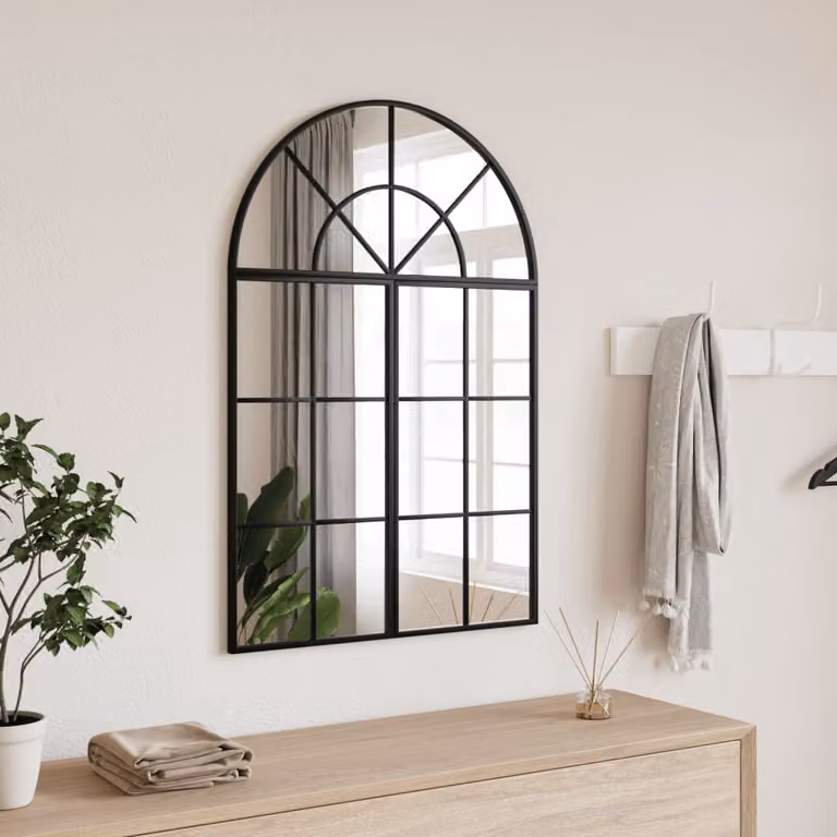 Specchio da parete rotondo vidaXL in metallo e vetro nero L: 60 cm, H: 30 cm