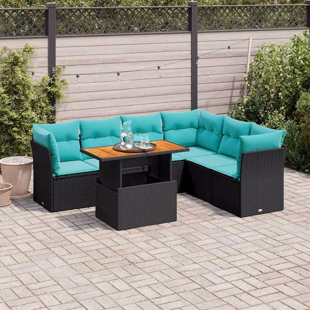 Maison Exclusive - Set da giardino 7 pezzi con cuscini in polyrattan nero