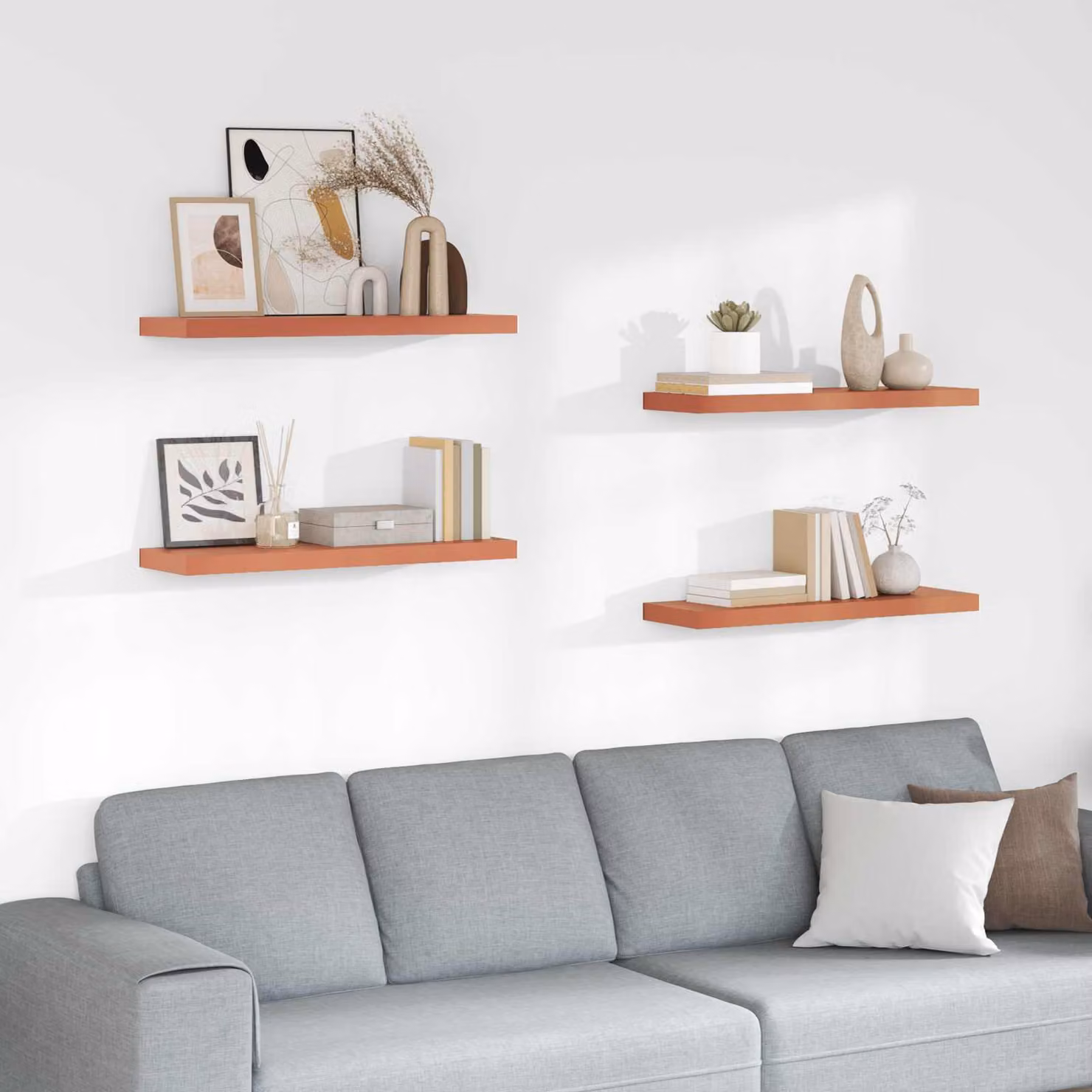 Set di 4 scaffali da parete vidaXL in MDF rosso opaco L 80 cm x P 23,5 cm x H 3,8 cm