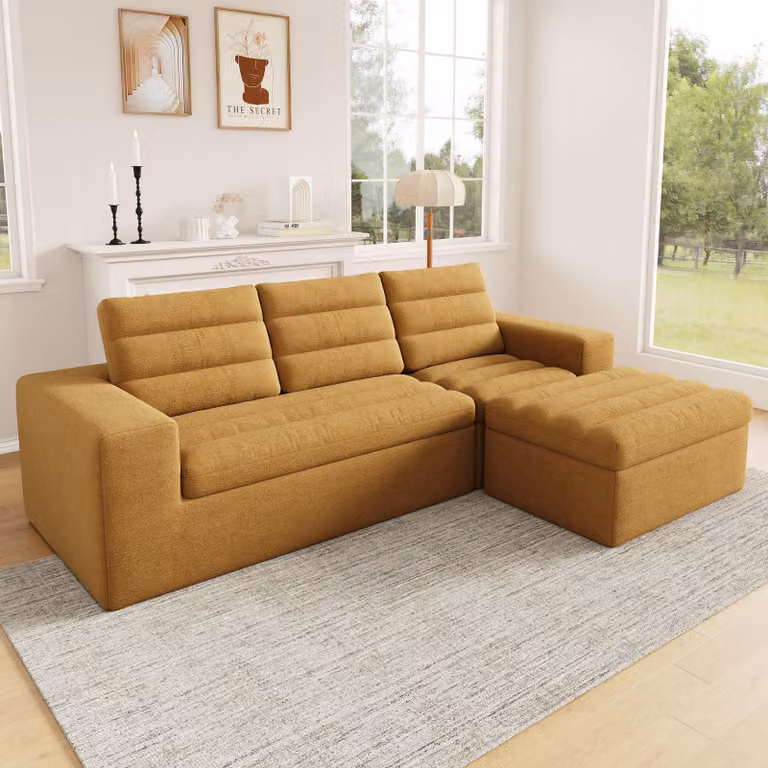 Divano ad angolo modulare Merax a forma di L, divano a 4 posti senza telaio, divano «Wolkensofa» in ciniglia, divano letto, salotto componibile, divano, arancione