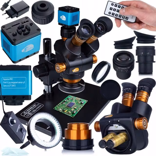 Set Microscopio Professionale Haumea PRO Black Series con Camera 4K USB-C e HDMI, Illuminatore LED 144x e Zoom 6, Colore Nero