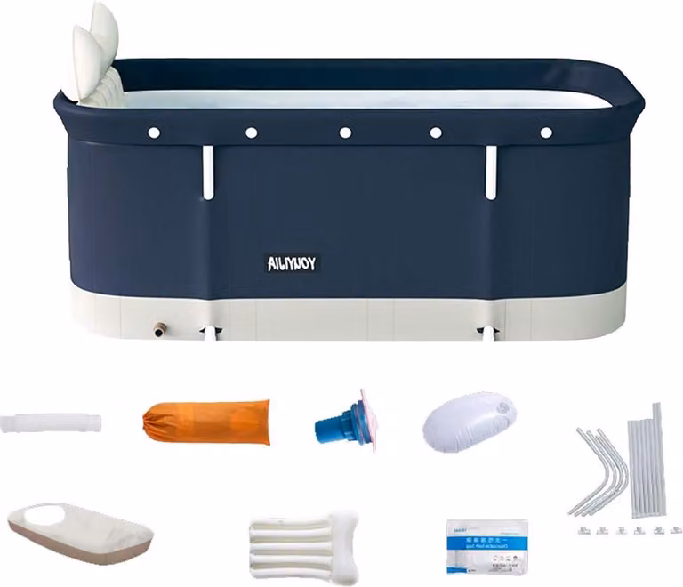 Vasca da bagno portatile per famiglia, tipo SPA, con funzione di idromassaggio, adatta per bagni caldi o freddi, dotata di valvola di scarico e schienale