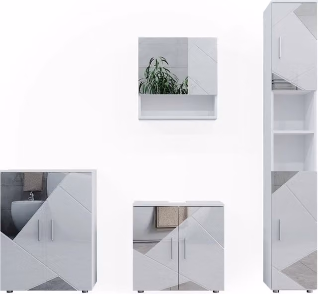 Set mobili bagno Irma Bianco lucido con inserti 4 pezzi Vicco