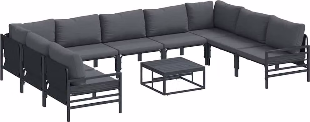 Set Divano da Giardino con cuscino 10 pcs Nero Acciaio